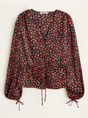 MANGO Red and Black Flower Blouse